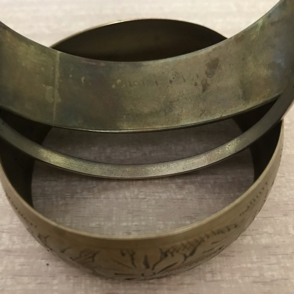 Vintage Brass Bangle Bracelets Set - image 5